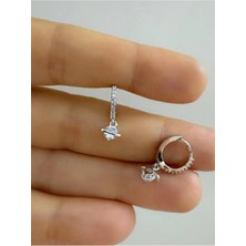 Ares Collection Arescollection Zirkon Taşlı Satürn Sallantılı 1 Adet Helix Kıkırdak Lobe Uyumlu Halka Piercing Küpe