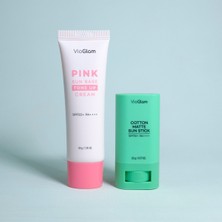 VioGlam 2'li Vioglam Güneş Kremi Fırsat Paketi / Cotton Matte Sun Stick + Pink Tone Up SPF50+ Pa++++