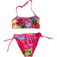 Hazelin Kız Çocuk Neon Pembe Desenli  2-8 Yaş Straplez Bikini Takım HZL24S-LC3652