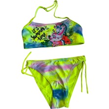 Hazelin Kız Çocuk Neon Sarı Desenli  2-8 Yaş Straplez Bikini Takım HZL24S-LC3652