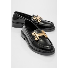 Ccway Kadın Tokalı Loafer Ayakkabı SİYAH RUGAN