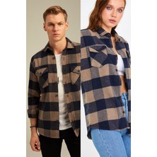 Unisex Kahverengi Çift Cep Kapaklı Oduncu Gömlek-Tekli Fiyat