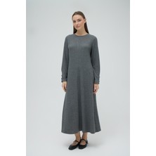 Kadın Uzun Kol Triko Gri Melanj Elbise C3T2N2O12