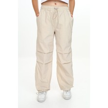 Pantulux Kız Çocuk Jogger Elastik Bel ve Paça %100 Pamuklu Krem Paraşüt PANTOLON-PNT-2031