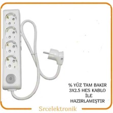Viko Multi-Let 4 Lü 1 ile 10 Metre Ebatları Anahtarlı Topraklı Çocuk Korumalı Uzatma ( 3x2.5 Hes Kablo Tam Bakır) Ttr Kablo Tseli HO5VV-F