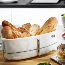 Gefu Paslanmaz Çelik Ekmek Sepeti Oval Beyaz