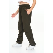 Pantulux Kız Çocuk Jogger Elastik Bel ve Paça %100 Pamuklu Haki Yeşil Paraşüt PANTOLON-PNT-2031