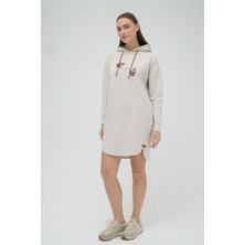 Kadın Uzun Kol Kapüşonlu Bej Melanj Elbise C5T4N6O02