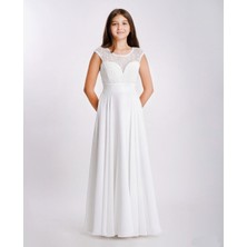 Kız Çocuk Yeni Moda 2024 Şifon Kumaş Tam Kalıp Abiye Elbise 5783 14-17 Yaş