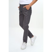 Çocuk Unisex Kız/erkek Beli Lastikli Dar Paça Pamuklu Gabardin Kumaş Gri Okul PANTOLONU-PNT-2023