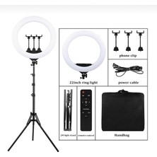 22 inch 56cm Extra Büyük Boy Youtuber LED Işıklı Halka Telefon Tutuculu Uzaktan Kumada ve Özel Taşıma Çantalı Selfie/Yayıncı/Makyaj Işığı 2 Metre Tripod ZB-F488