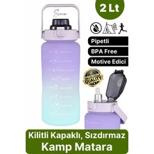 Premium 2 Lt Pipetli Kilitli Sızdırmaz Kapaklı Kamp Sağlıklı Motivasyon Suluk Matara Spor Su Şişesi