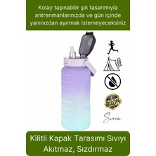 Premium 2 Lt Pipetli Kilitli Sızdırmaz Kapaklı Kamp Sağlıklı Motivasyon Suluk Matara Spor Su Şişesi