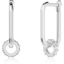 İndigo Takı Omega Taşlı Halka Beyaz Gümüş Küpe