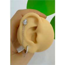 Ares Collection Zirkon Taşlı 1 Adet Zincir Bağlantılı Ikili Kıkırdak Kulak Memesi Uyumlu Piercing Küpe