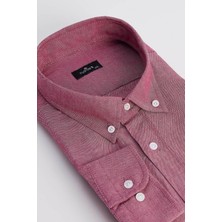 Tudors Erkek Big Size Büyük Beden Nakışlı Oxford Doku Cepli Kırmızı Yaka Düğmeli Gömlek