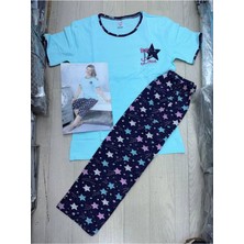 Den Tasarım Hediyelik Yıldız Love Desen Penye Kapri Pijama Takımı- M Beden