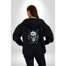 Angemiel Kuru Kafa Yapay Zeka Tasarım Kadın Erkek Siyah Renk Kapüşonlu Kanguru Cepli  Fermuarlı Pamuklu Oversize Dijital Baskılı Hırka Sweatshirt