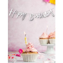 Happy Birthday Kaligrafi Banner Gümüş