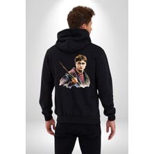 Angemiel Sulu Boya Harry Potter Kadın Erkek Siyah Kapüşonlu Fermuarlı Baskılı Hırka Sweatshirt