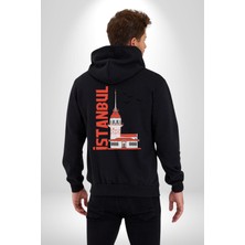 Angemiel Istanbul Kız Kulesi Türkiye Kadın Erkek Siyah Kapüşonlu Fermuarlı Baskılı Hırka Sweatshirt