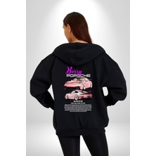 Berry Porsche 911 Gt3 Rs Kadın Erkek Siyah Kapüşonlu Fermuarlı Baskılı Hırka Sweatshirt