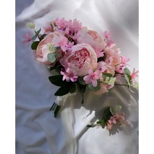 Gelin Çiçeği Gelin Buketi El Buketi Şakayık Gül Okaliptüs Pudra Gelin Çiçeği