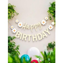 Parti Adresi Papatya Temalı Happy Birthday Yazı Banner Doğum Günü Parti Süsü