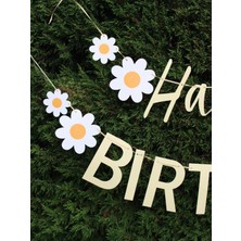 Parti Adresi Papatya Temalı Happy Birthday Yazı Banner Doğum Günü Parti Süsü