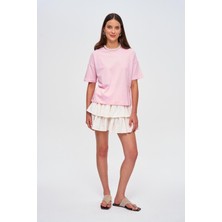 Bisiklet Yaka Basic Pembe T-Shirt