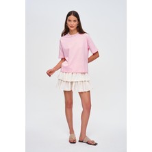 Bisiklet Yaka Basic Pembe T-Shirt