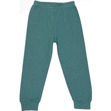 Unisex Çocuk Beyaz-Yeşil Fitilli Pijama Takımı