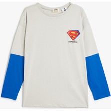 Koton Superman Tişört Lisanslı Bisiklet Yaka Uzun Kollu Pamuklu