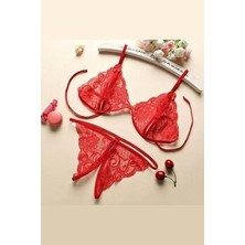 İmoda Kadın Kırmızı Dantel Sütyen ve Külot Takım