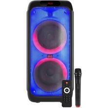 Junglee Süper Bass Büyük Boy Bluetooth Hoparlör LED Işıklı Çift Hoparlör Kablosuz Mikrofonlu Karaoke Speaker