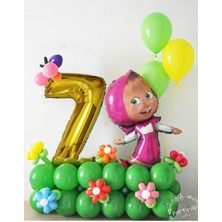 Lisanslı Maşa ve Koca Ayı Karşılama Seti Altın Rakam Balonlu (Videolu Anlatım)