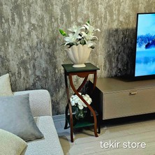 Tekir Store Sarhoş Ayak Kare Sehpa Ahşap Mdf Rustik Yeşil Kahverengi Eskitme Dekoratif Yan Sehpa Çiçeklik