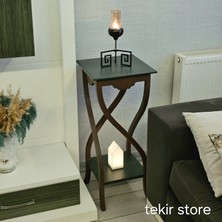 Tekir Store Sarhoş Ayak Kare Sehpa Ahşap Mdf Rustik Yeşil Kahverengi Eskitme Dekoratif Yan Sehpa Çiçeklik