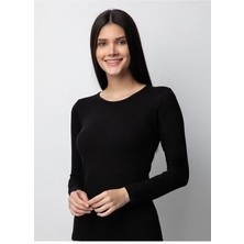 Kadın Siyah Bisiklet Yaka Uzun Kollu Badi