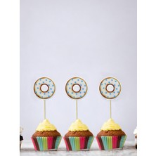 Parti Adresi Donut Temalı Kürdan Cupcake Kürdanı Pasta Süsü Gri 24'lü
