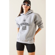 Gri Kapüşonlu Nakışlı Sweatshirt 5KXK8-48984-03