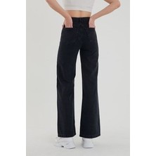 Livik Kadın Lili Siyah Yüksek Bel Geniş Paça Wide Leg Denim Pantolon Pamuk-Elastan Trend Model