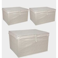 3 Adet - Kapaklı Çok Amaçlı ( Çamaşır-Saklama-Düzenleme Vb.) Hurç, Kutu Maxi 50X40X30 - Kahverengi