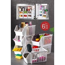 6 Adet Çok Amaçlı Dolap Içi, Evye Altı ve Buzdolabı Içi Katlı Düzenleyici Beyaz