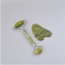 Yeşim Jade Roller %100 Doğal Taş Masaj Aleti ve Kalp Gua Sha Yüz Bakım Taşı