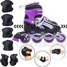 Paten Işıklı Ayarlanabilir Çocuk Alıştırma Pateni 2 Fonksiyon Dizlik Dirseklik Bileklik koruyucu set