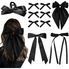 Brave Bull 10PCS Silk Satin Bow Hair Clips Long Black Ribbon Hair Clips Women Large Bow Cute Hair Clips Aesthetic Hair Accessories For Women Girls (Yurt Dışından)