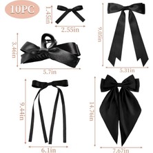 Brave Bull 10PCS Silk Satin Bow Hair Clips Long Black Ribbon Hair Clips Women Large Bow Cute Hair Clips Aesthetic Hair Accessories For Women Girls (Yurt Dışından)