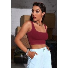Askılı Kadın Crop Top Büstiyer, Kare Yaka Crop Top Büstiyer, Kalın Askılı Crop