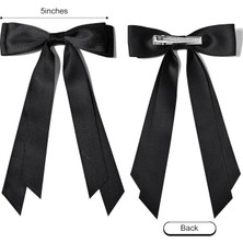 Brave Bull Pieces Silky Satin Bow Hair Clip Beige Black Hairband Ponytail Holder Accessories Metal Clip Bow Women Girls Children (Yurt Dışından)